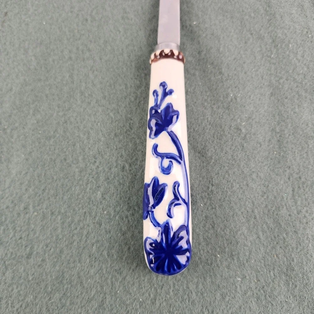 Temptations Old World Stainless Steel Salad Serving Fork Floral Lace Blue